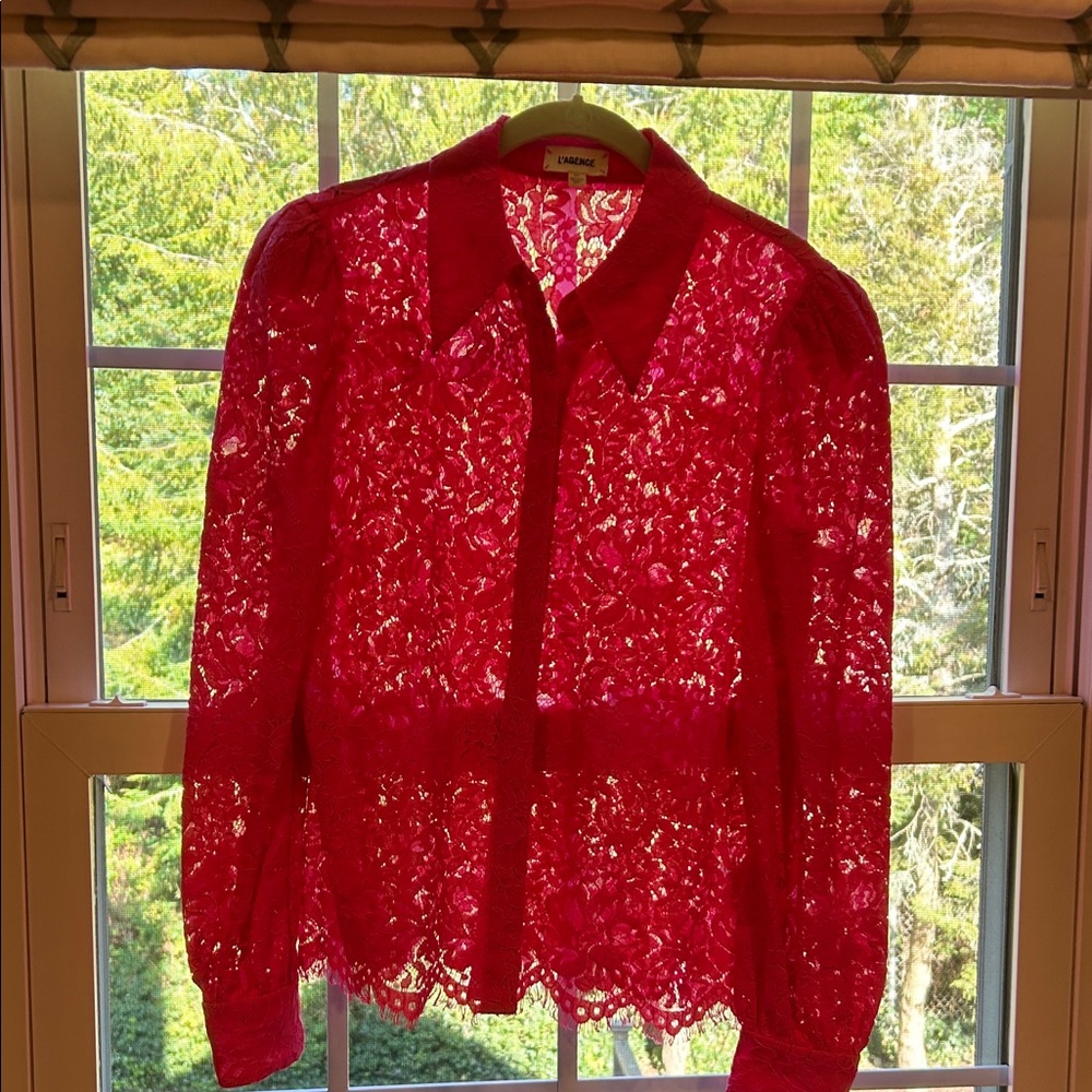 L'AGENCE Bright Red Lace Blouse